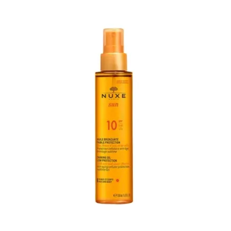Nuxe Sun aceite bronceador para rostro y cuerpo protección baja SPF10, 150 ml| BelliFarma
