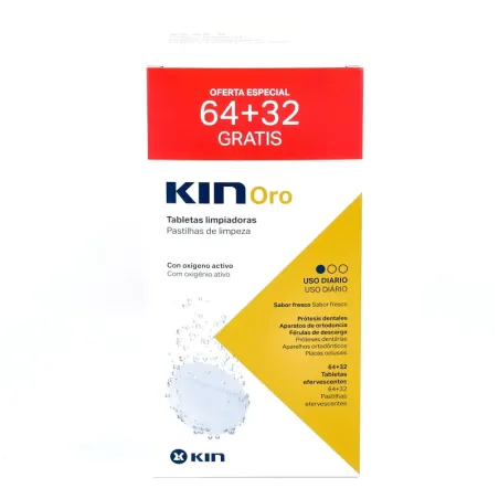 Kin Oro Tabletas limpiadoras prótesis dental, 64 + 32 tabletas | BelliFarma