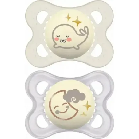 MAM Chupete Silicona Simetrica Original Night Neutro +0M, 2 unidades| BelliFarma