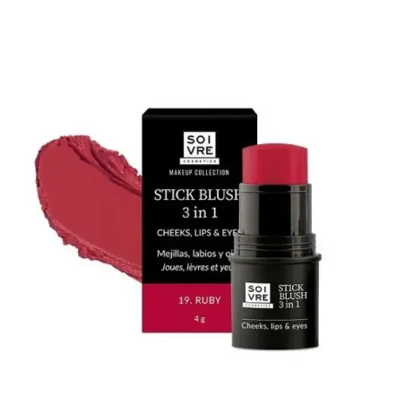 Soivre Colorete en Stick 3 en 1 Mejillas, Labios y Ojos Color Ruby, 4 gr| BelliFarma